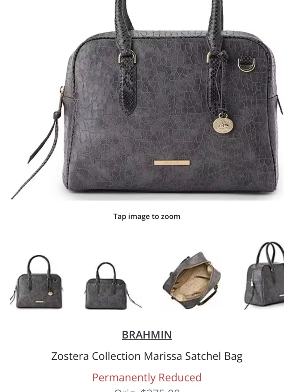 Brahmin Gray Textured Marissa Satchel with Gold Hardware